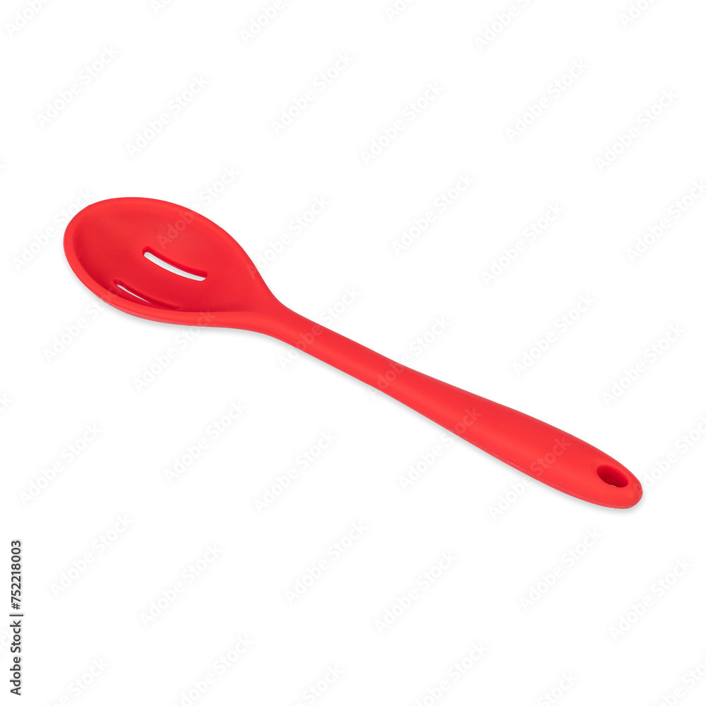Red silicon spoon isolated over white background Red silicon spoon isolated over white background