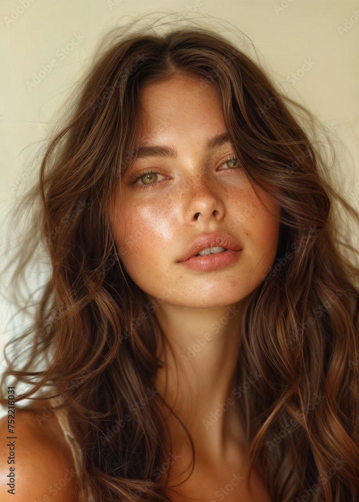 portrait of a pretty girl with freckles created with Generative AI technology portrait of a pretty girl with freckles created with Generative AI technology
