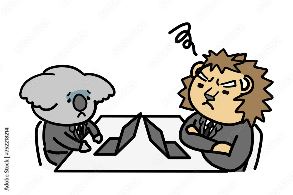 Obraz premium 青ざめた部下と悩む上司 動物のキャラクター