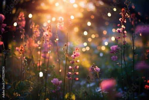 Enchanted Garden: Bokeh lights among flowers and foliage. © ToonArt