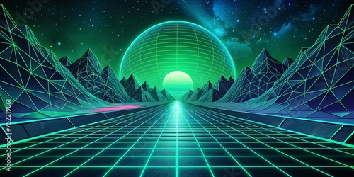 80s Retro Sci-Fi Background. Futuristic Sci-Fi Landscape.