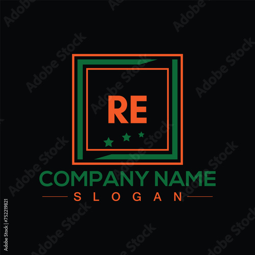 Initials letters RE square vector logo design for company branding
