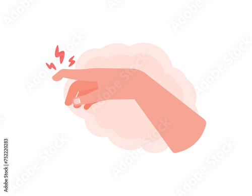 Mallet Fingers. Illustration of a hand with the tip of the index finger crooked. The condition of injury that occurs in the tendon part of the finger. The fingertips cannot be straightened. vector