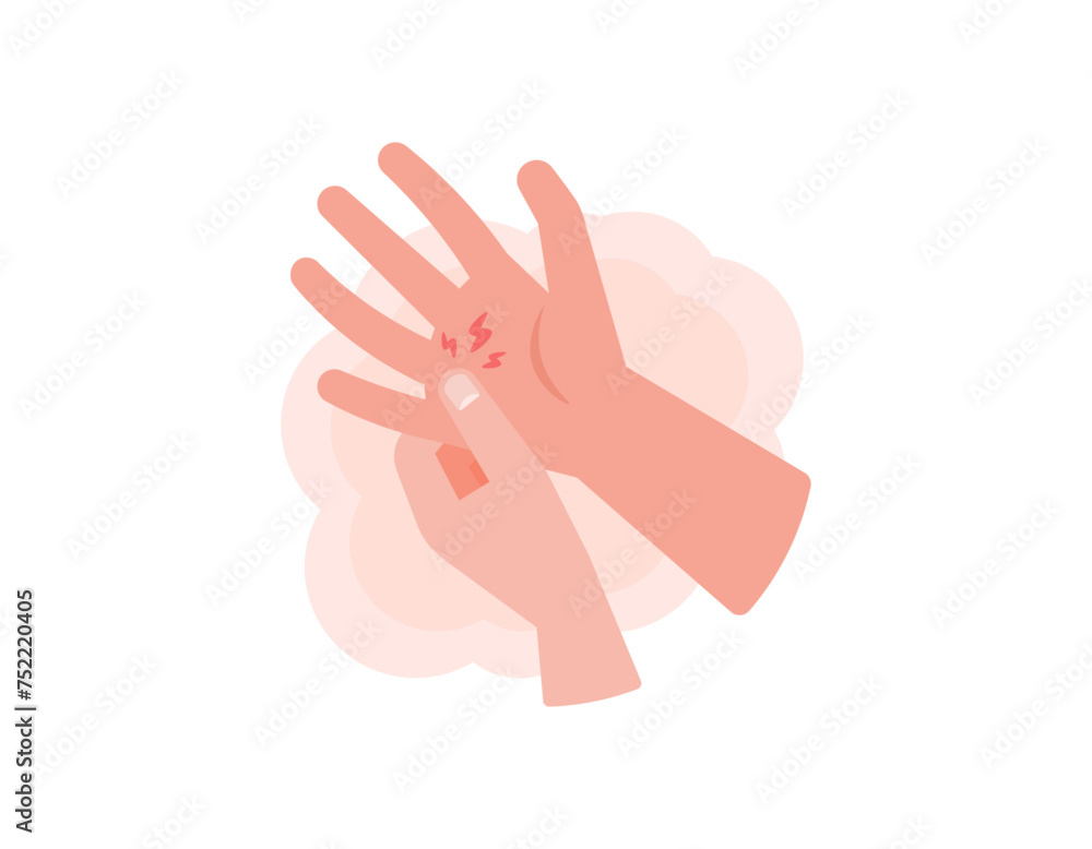 Trigger Finger. Illustration of a hand with a bent finger. inflammation