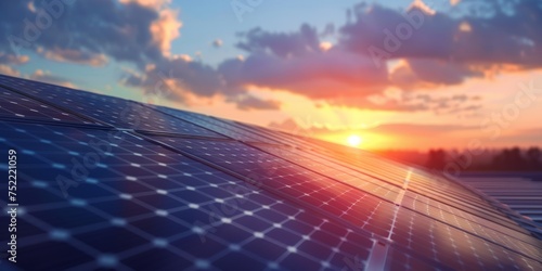 solar panels at sunset renewable green energy Generative AI