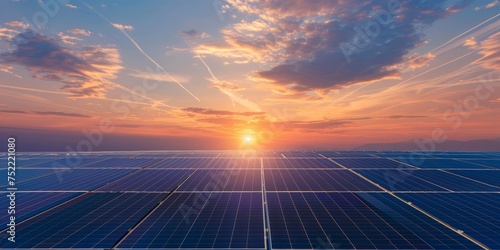 solar panels at sunset renewable green energy Generative AI