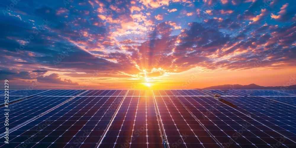 solar panels at sunset renewable green energy Generative AI - obrazy, fototapety, plakaty 