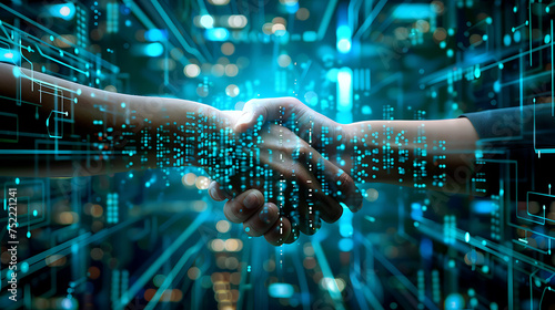 
Interacting with a virtual partner against a futuristic backdrop. Exploring artificial intelligence and machine learning in the era of the fourth industrial revolution.