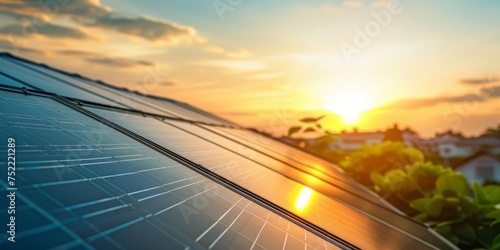 solar panels at sunset renewable green energy Generative AI © València