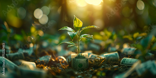  Economic Growth concept ,money growing on plant 