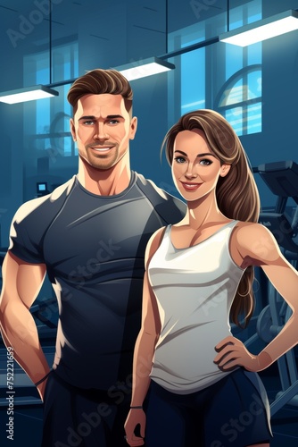 couple in the gym drawing portrait Generative AI