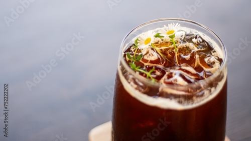  Iced Americano Coffee, Glass of iced coke, coffee, tea. Cold filter americano coffee with ice isolated on white background with clipping path.