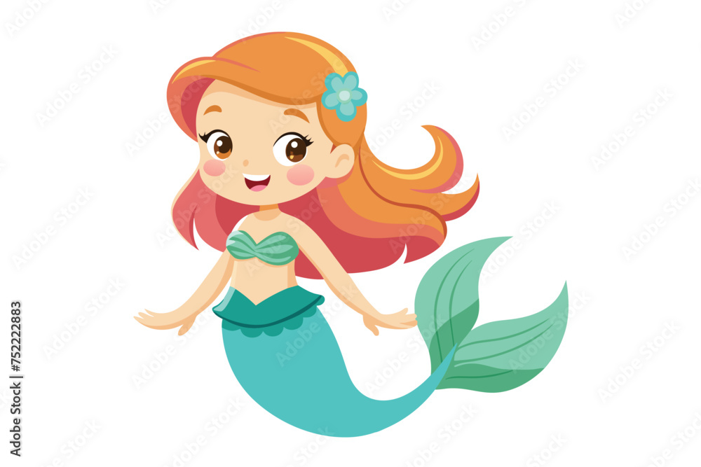 cute-cartoon-mermaid vector illustration 