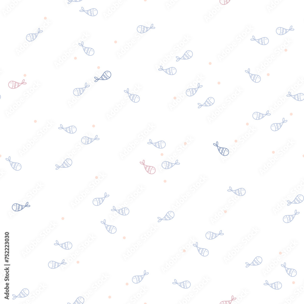 Simple outline fishes seamless vector pattern. Fun design. Skandi motif illustration. Cute hand drawn sealife background for wrapping paper, textile, gift, fabric, wallpaper, packaging, apparel. Simple outline fishes seamless vector pattern. Fun design. Skandi motif illustration. Cute hand drawn sealife background for wrapping paper, textile, gift, fabric, wallpaper, packaging, apparel.