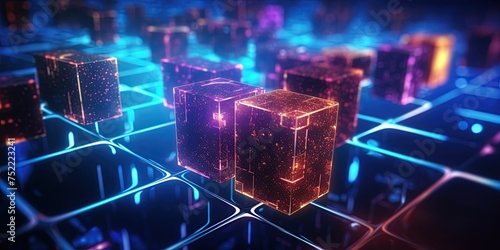 Cubes floating. Representing Blockchain technology and binary data. Ai Generative photo