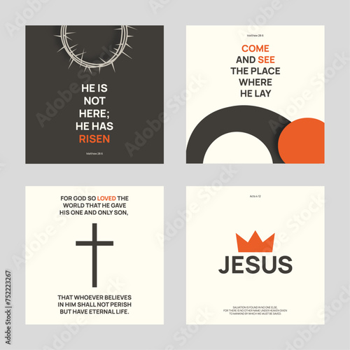 Set of Easter Christian banners for social media with Bible verses in a minimalist style. Christian congratulations, greeting cards, post, stories