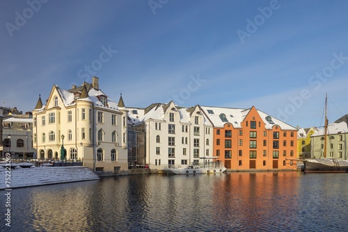 The Jugend city Aalesund (Ålesund) harbor on a beautiful cold winter's day. Møre and Romsdal county