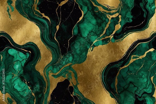 acrylic green paint with gold ripples background