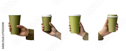 set of hand and plastic cup isolated