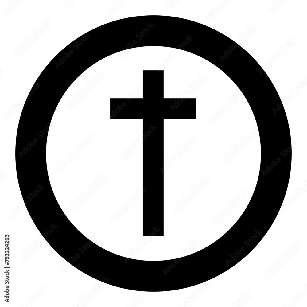 Fototapeta premium Cross icon in circle round black color vector illustration image solid outline style