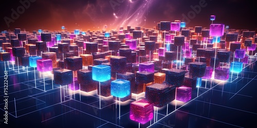 Cubes floating. Representing Blockchain technology and binary data. Ai Generative