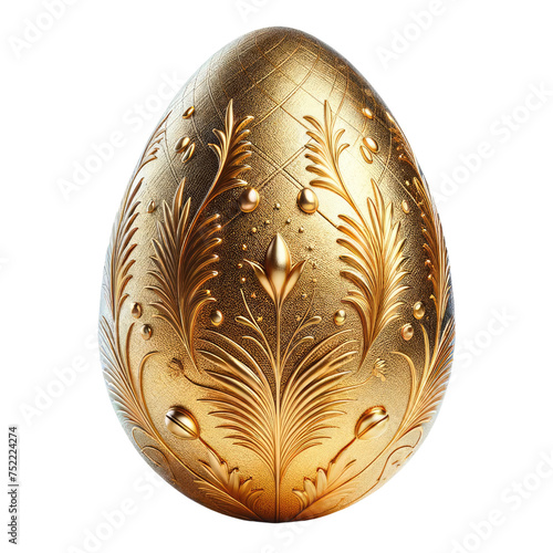 Luxurious Golden Egg with Intricate Renaissance Style Ornamentation Isolated on Black