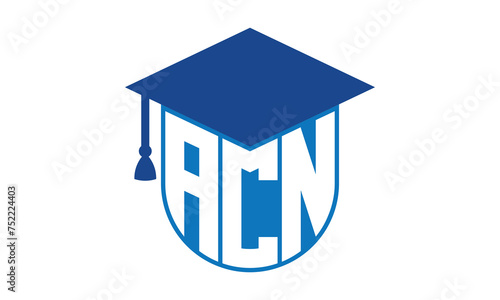 ACN initial letter academic logo design vector template. school college logo, university logo, graduation cap logo, institute logo, educational logo, library logo, teaching logo, book shop, varsity