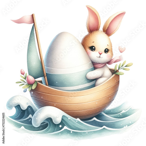 Joyful Easter Bunny Sailing in a Decorative Eggshell Boat with Festive Flair