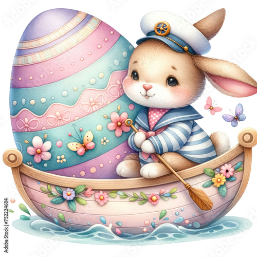 Joyful Easter Bunny Sailing in a Decorative Eggshell Boat with Festive Flair