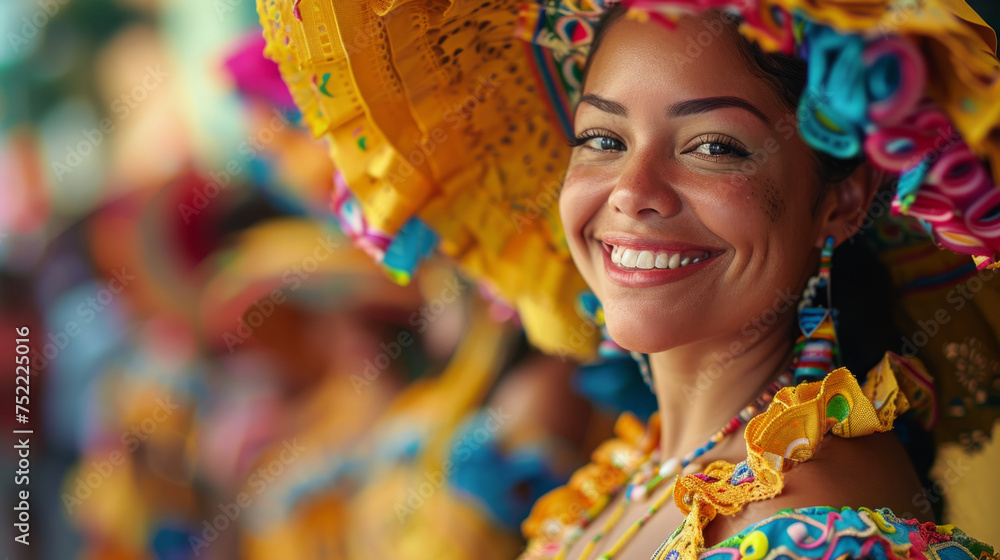 A joyful woman with a radiant smile wearing a traditional colorful headscarf and dress with intricate patterns. A joyful woman with a radiant smile wearing a traditional colorful headscarf and dress with intricate patterns.