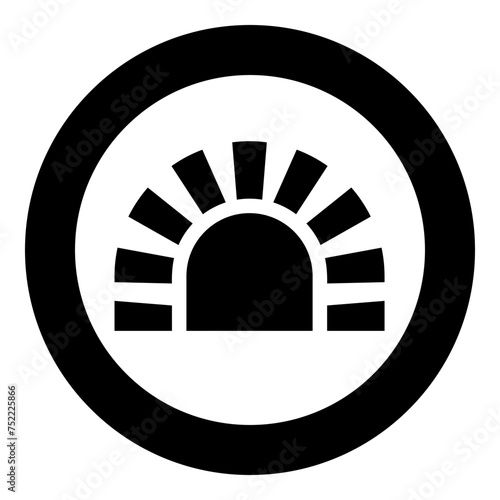 Stone stove brick oven fireplace fireplace for cooking and baking furnace traditional icon in circle round black color vector illustration image solid outline style