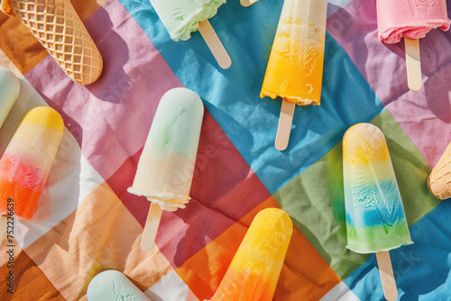 Ice Cream Extravaganza on Checkered Picnic Blanket, AI Generative
