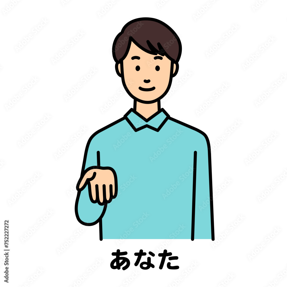 手話で「あなた」と話す男性