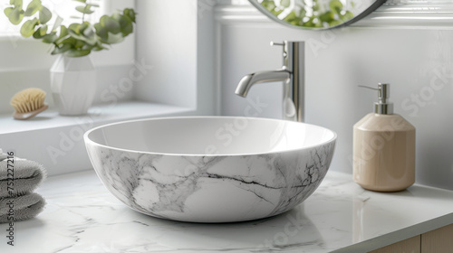 marble bathroom sink on white background