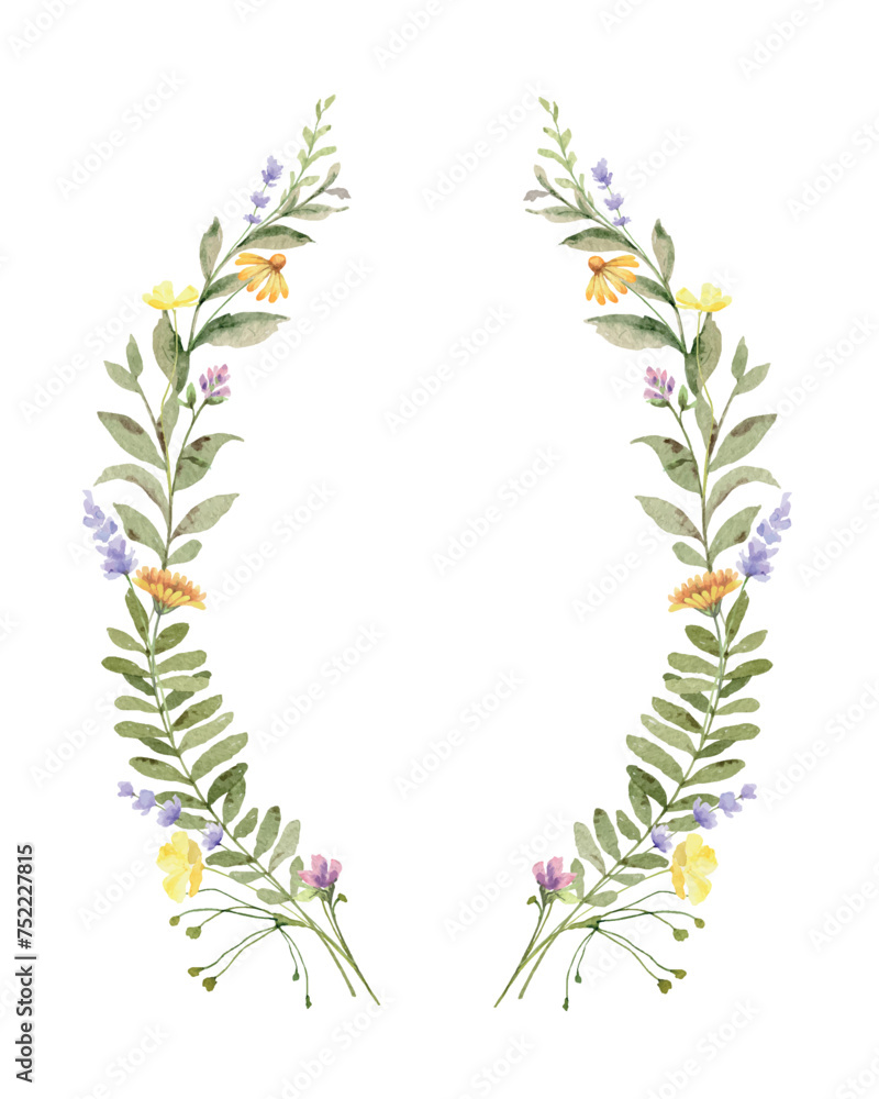 custom made wallpaper toronto digitalWild field herbs flowers. Watercolor vector flower frame. Blank space for your text. Design for invitation, card, stationery, fashion, wedding, prints. Holiday decor. Hand drawn illustration.