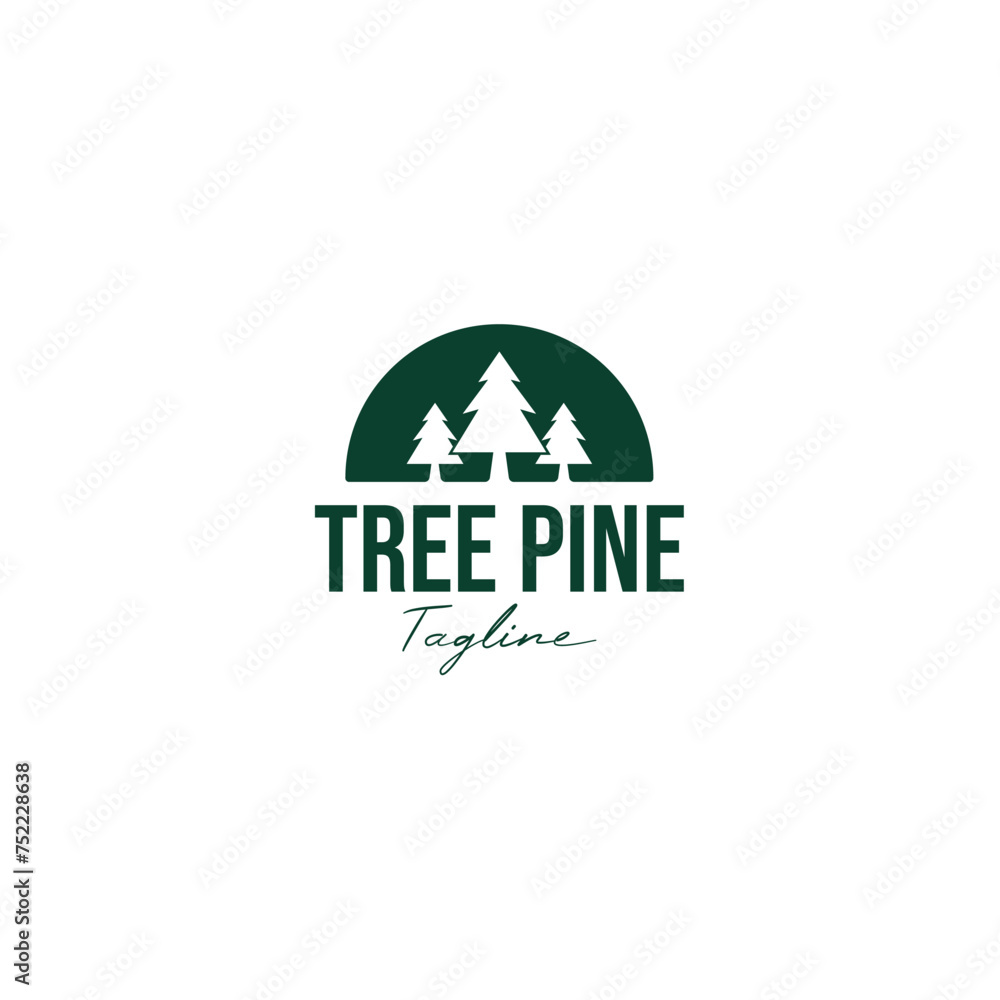 Curved Line With Pine Tree Logo Design Concept Vector Illustration