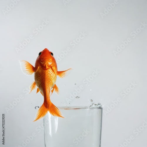 goldfish in a glass on white 
