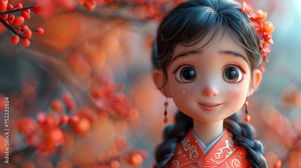 3D emoticons, expressions, blind box, a cute little Chinese girl made with paint, full body shot 3D emoticons, expressions, blind box, a cute little Chinese girl made with paint, full body shot