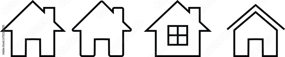 Home icons set. House symbol real estate objects and houses black linr vector collection isolated on transparent background. Investment, Residential Building, City, Apartment, web and app. Home icons set. House symbol real estate objects and houses black linr vector collection isolated on transparent background. Investment, Residential Building, City, Apartment, web and app.