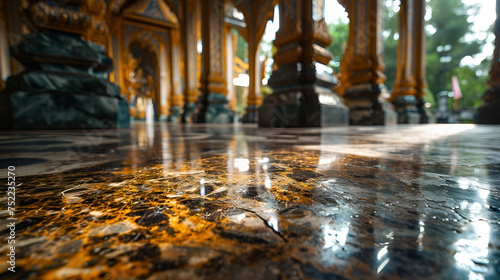 Marble interior royal hall museum floor wallpaper background,an image of city lights casting reflections on the polished marble floor of a plaza