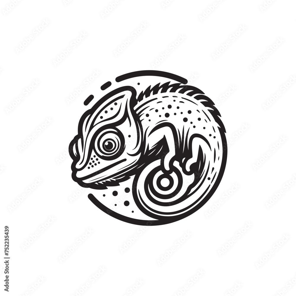 chameleon tattoo vector illustration | chameleon black and white logo illustration