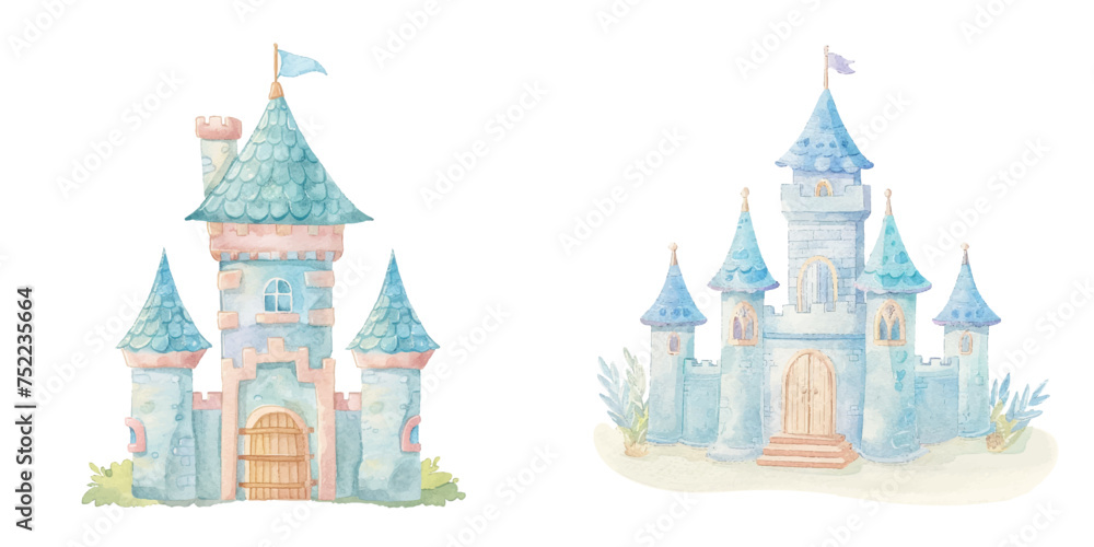Obraz premium cute castle watercolour vector illustration