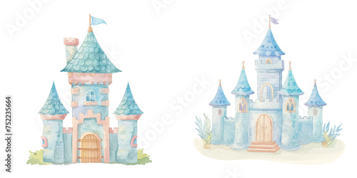  cute castle watercolour vector illustration © Finkha