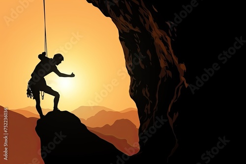 Silhouette of rock climber at sunset © dashtik