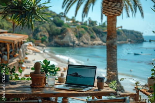 Seashore Coworking: Outdoor Workspace Haven with Palm Trees