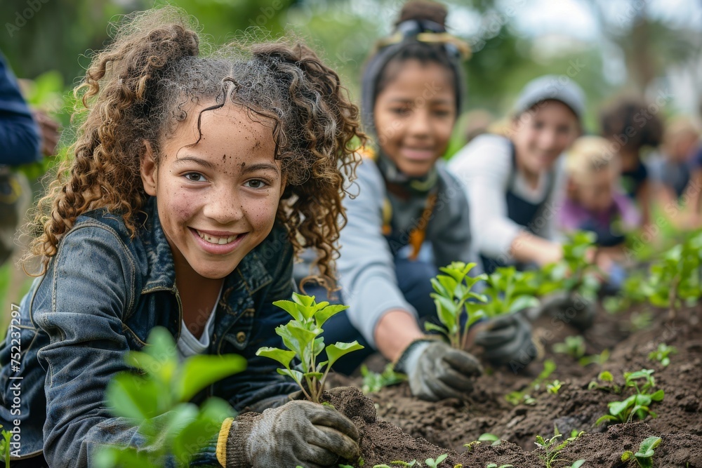 Volunteers Planting Young Trees in Garden. Generative AI Volunteers Planting Young Trees in Garden. Generative AI