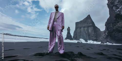 nueva colección upcycling, tendencia traje violeta con telas recicladas y sostenibles