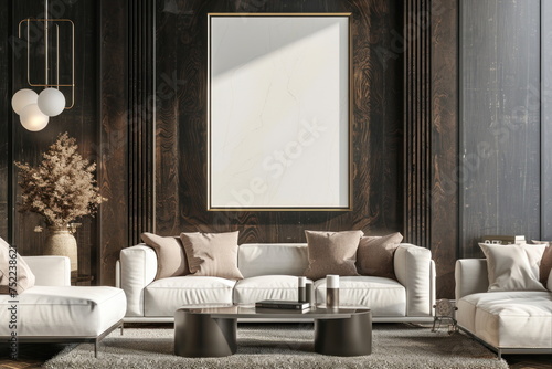 Mockup living room with white photo frame, Modern interior design © waranyu