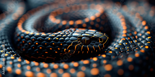 Close-up of a black and orange viper snake