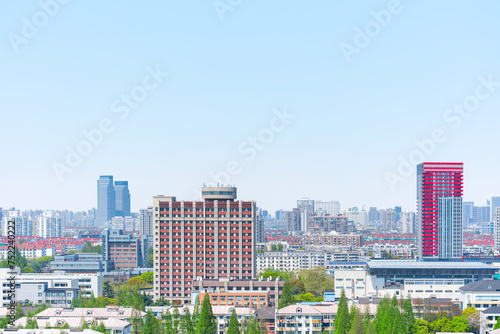 Bird eye view of financial district buildings, Shanghai, China